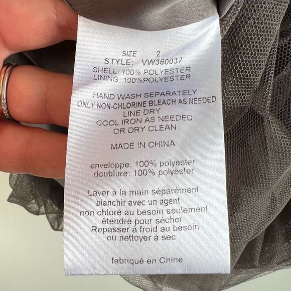 White by Vera Wang Gray Sheer Mini Bridesmaid Dress Illusion Neckline Belted 2 - Picture 13 of 14